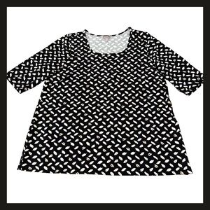 J.Jill Wearever Collection Stretch Top Black White Leaf Print XL Petite NWOT NEW